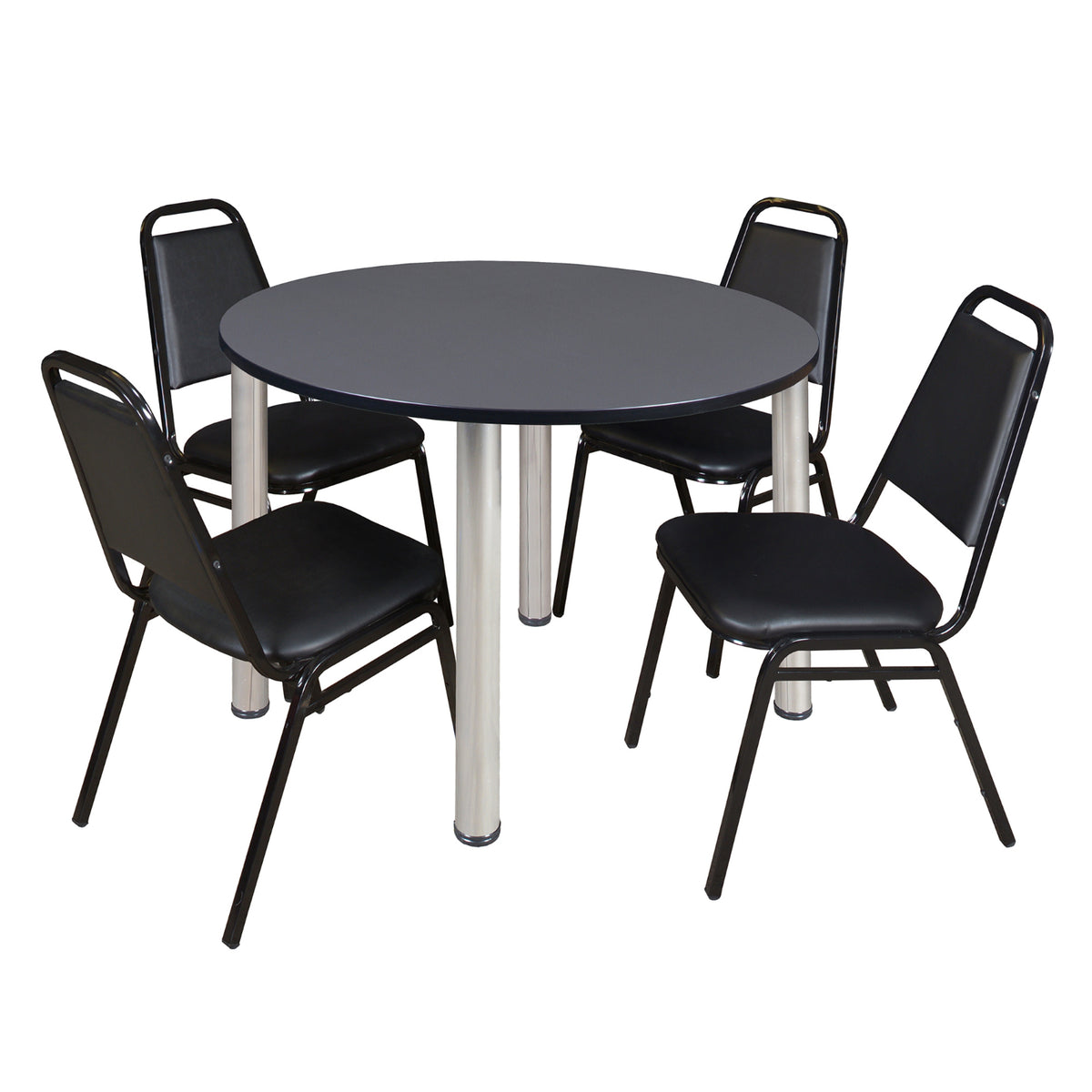 Kee Round Breakroom Table and Chair Package, Kee 48" Round Post-Leg Breakroom Table with 4 Restaurant Stack Chairs