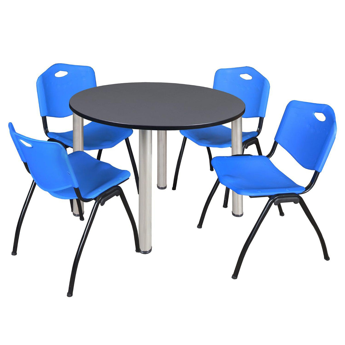 Kee Round Breakroom Table and Chair Package, Kee 48" Round Post-Leg Breakroom Table with 4 "M" Stack Chairs