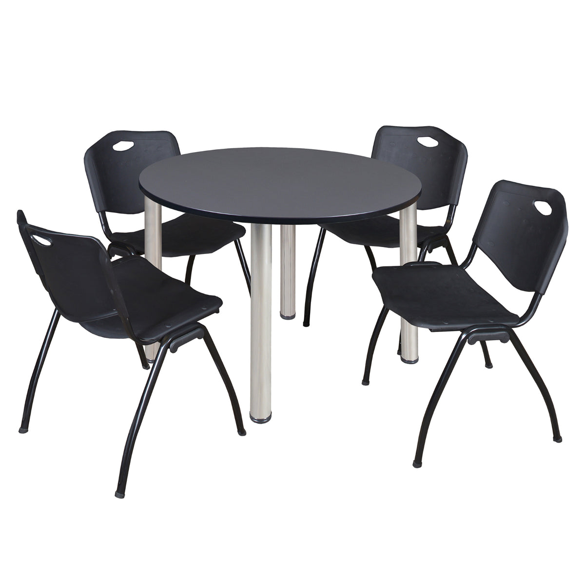 Kee Round Breakroom Table and Chair Package, Kee 48" Round Post-Leg Breakroom Table with 4 "M" Stack Chairs