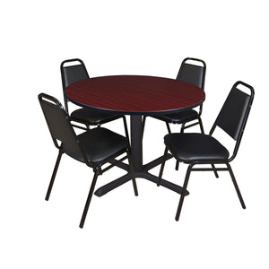 Cain Round Breakroom Table and Chair Package, Cain 48" Round X-Base Breakroom Table with 4 Restaurant Stack Chairs