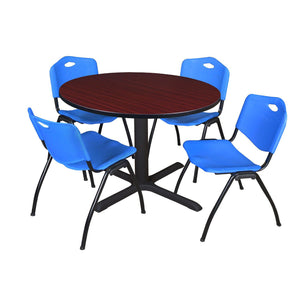 Cain Round Breakroom Table and Chair Package, Cain 48" Round X-Base Breakroom Table with 4 "M" Stack Chairs