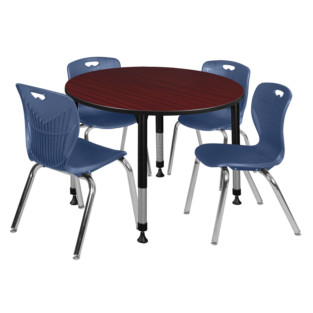Kee Classroom Table and Chair Package, Kee 48" Round Adjustable Height Table with 4 Andy 18" Stack Chairs
