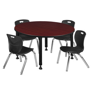 Kee Classroom Table and Chair Package, Kee 48" Round Adjustable Height Table with 4 Andy 12" Stack Chairs