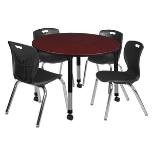 Kee Classroom Table and Chair Package, Kee 48" Round Mobile Adjustable Height Table with 4 Andy 18" Stack Chairs