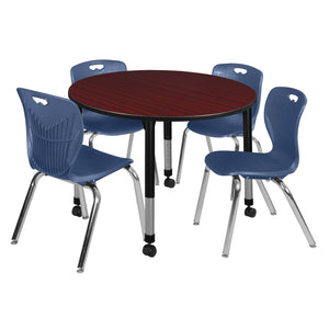 Kee Classroom Table and Chair Package, Kee 48" Round Mobile Adjustable Height Table with 4 Andy 18" Stack Chairs