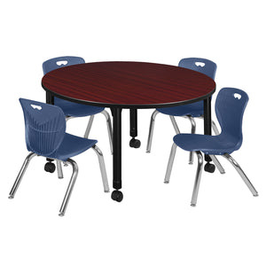 Kee Classroom Table and Chair Package, Kee 48" Round Mobile Adjustable Height Table with 4 Andy 12" Stack Chairs