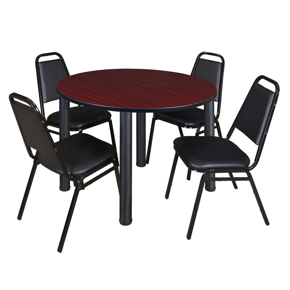 Kee Round Breakroom Table and Chair Package, Kee 48" Round Post-Leg Breakroom Table with 4 Restaurant Stack Chairs