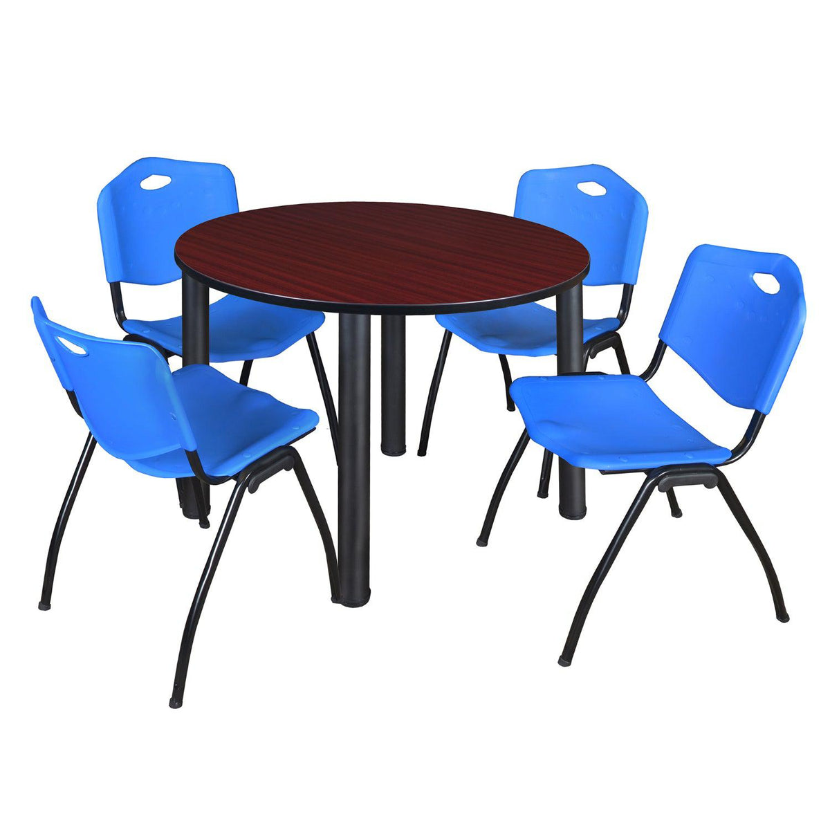 Kee Round Breakroom Table and Chair Package, Kee 48" Round Post-Leg Breakroom Table with 4 "M" Stack Chairs