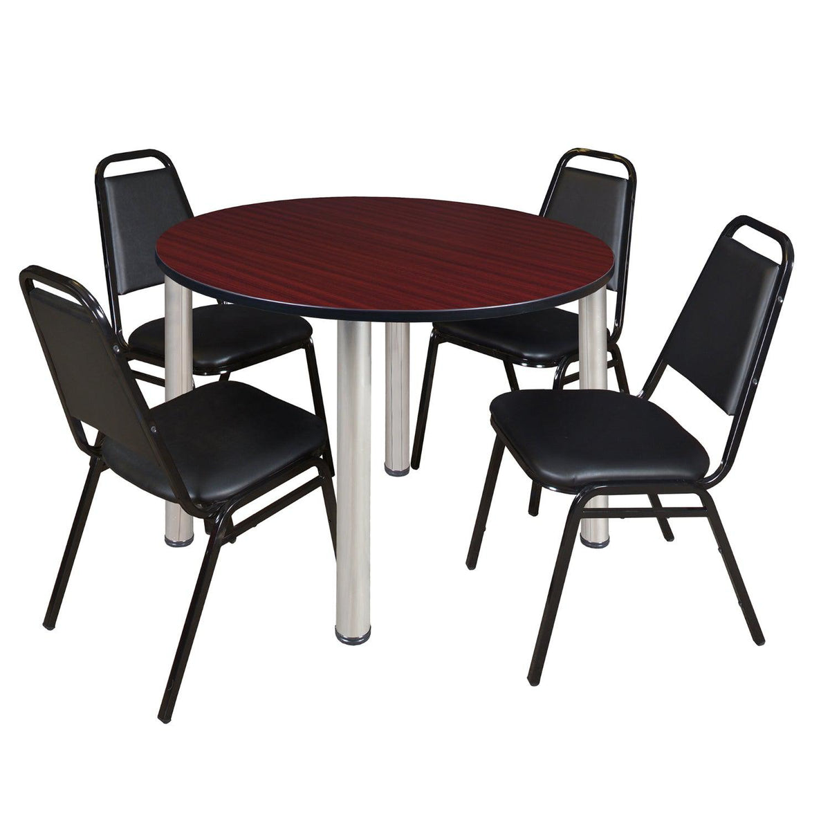 Kee Round Breakroom Table and Chair Package, Kee 48" Round Post-Leg Breakroom Table with 4 Restaurant Stack Chairs