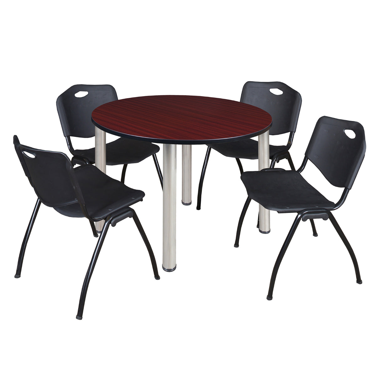 Kee Round Breakroom Table and Chair Package, Kee 48" Round Post-Leg Breakroom Table with 4 "M" Stack Chairs