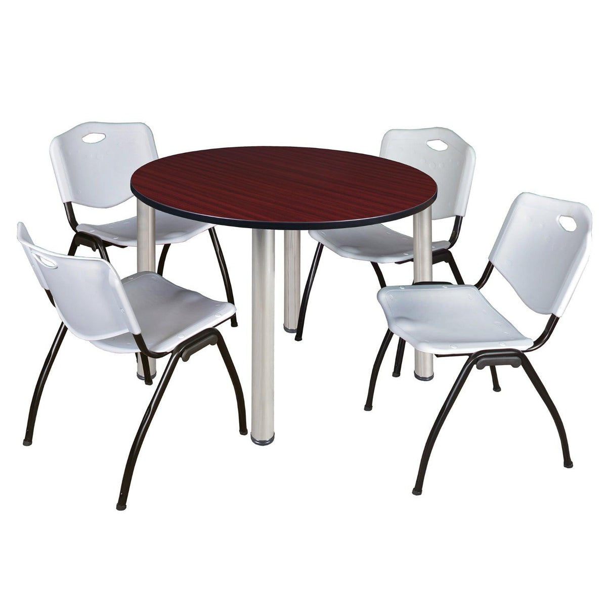 Kee Round Breakroom Table and Chair Package, Kee 48" Round Post-Leg Breakroom Table with 4 "M" Stack Chairs