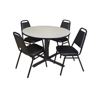 Cain Round Breakroom Table and Chair Package, Cain 48" Round X-Base Breakroom Table with 4 Restaurant Stack Chairs