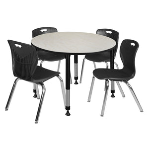 Kee Classroom Table and Chair Package, Kee 48" Round Adjustable Height Table with 4 Andy 18" Stack Chairs