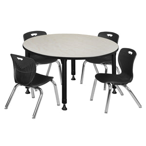 Kee Classroom Table and Chair Package, Kee 48" Round Adjustable Height Table with 4 Andy 12" Stack Chairs