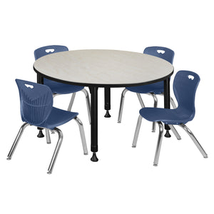 Kee Classroom Table and Chair Package, Kee 48" Round Adjustable Height Table with 4 Andy 12" Stack Chairs