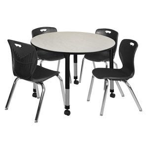 Kee Classroom Table and Chair Package, Kee 48" Round Mobile Adjustable Height Table with 4 Andy 18" Stack Chairs