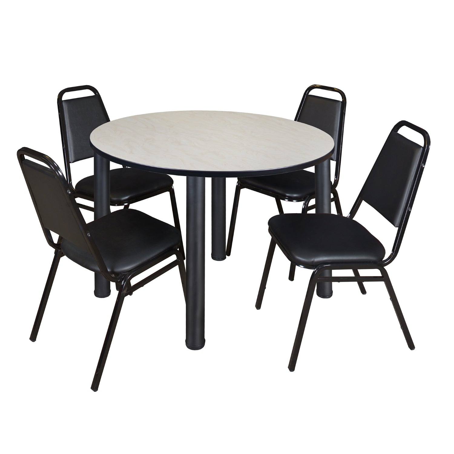 Kee Round Breakroom Table and Chair Package, Kee 48" Round Post-Leg Breakroom Table with 4 Restaurant Stack Chairs