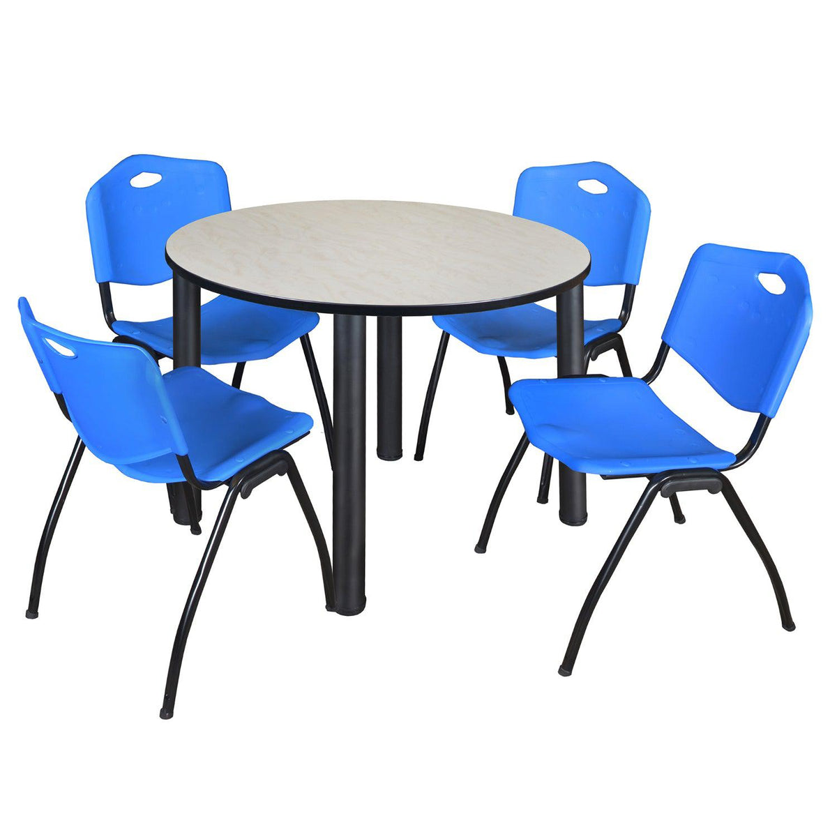 Kee Round Breakroom Table and Chair Package, Kee 48" Round Post-Leg Breakroom Table with 4 "M" Stack Chairs