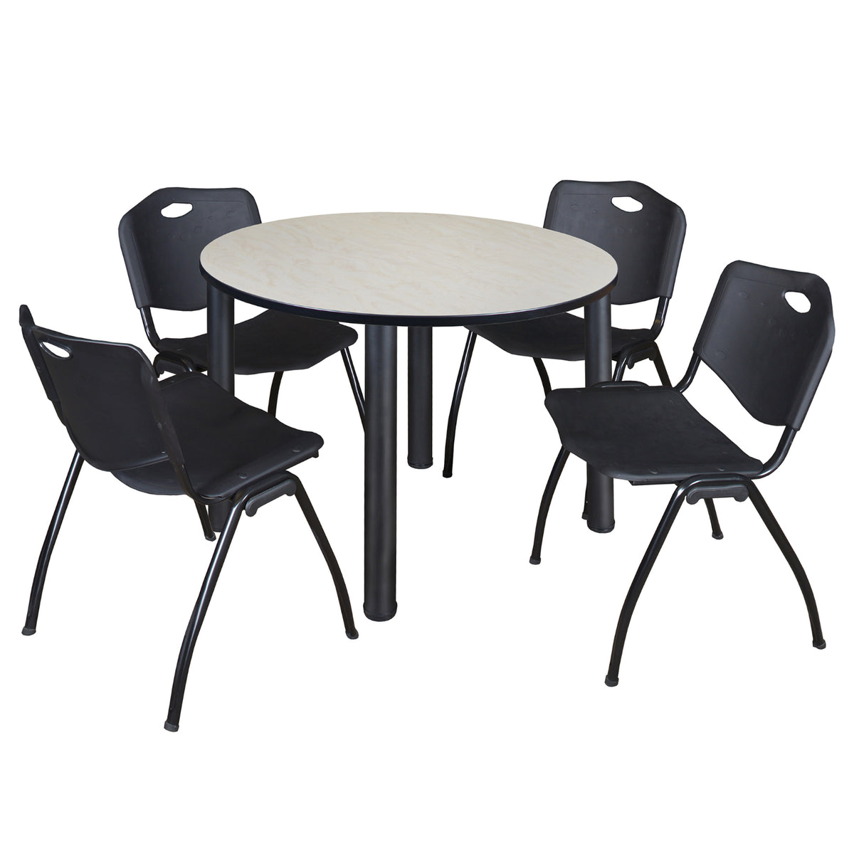 Kee Round Breakroom Table and Chair Package, Kee 48" Round Post-Leg Breakroom Table with 4 "M" Stack Chairs