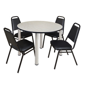 Kee Round Breakroom Table and Chair Package, Kee 48" Round Post-Leg Breakroom Table with 4 Restaurant Stack Chairs