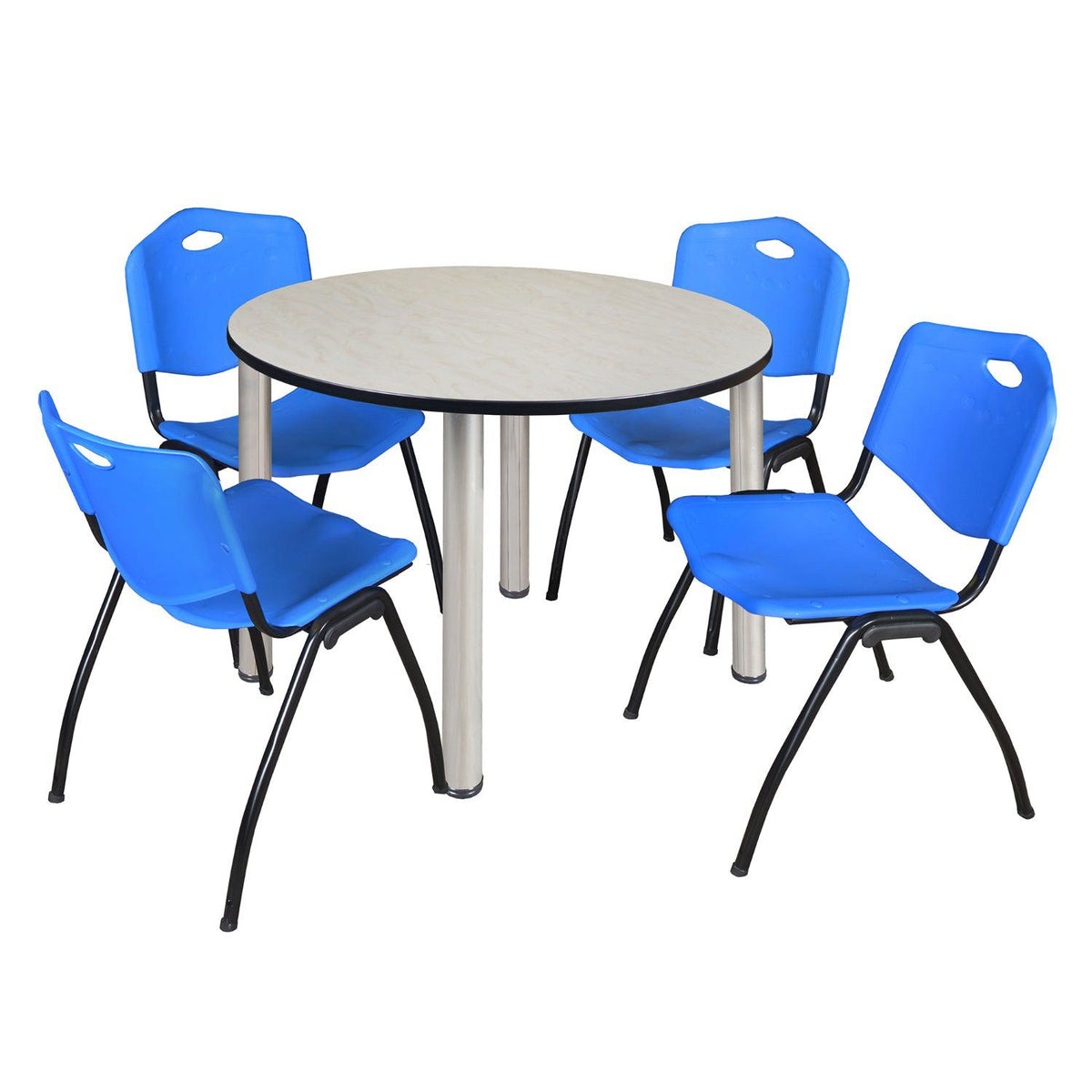 Kee Round Breakroom Table and Chair Package, Kee 48" Round Post-Leg Breakroom Table with 4 "M" Stack Chairs