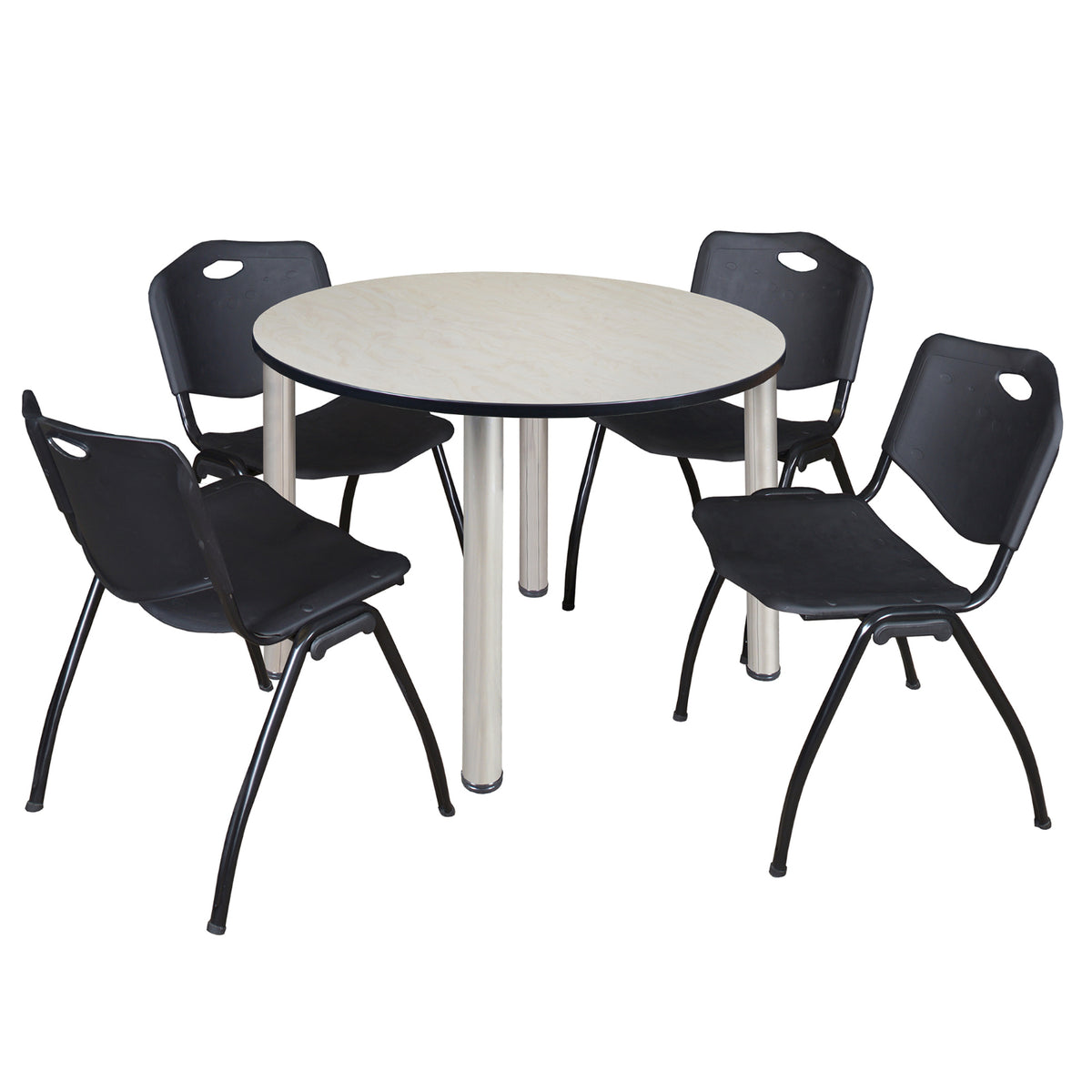 Kee Round Breakroom Table and Chair Package, Kee 48" Round Post-Leg Breakroom Table with 4 "M" Stack Chairs