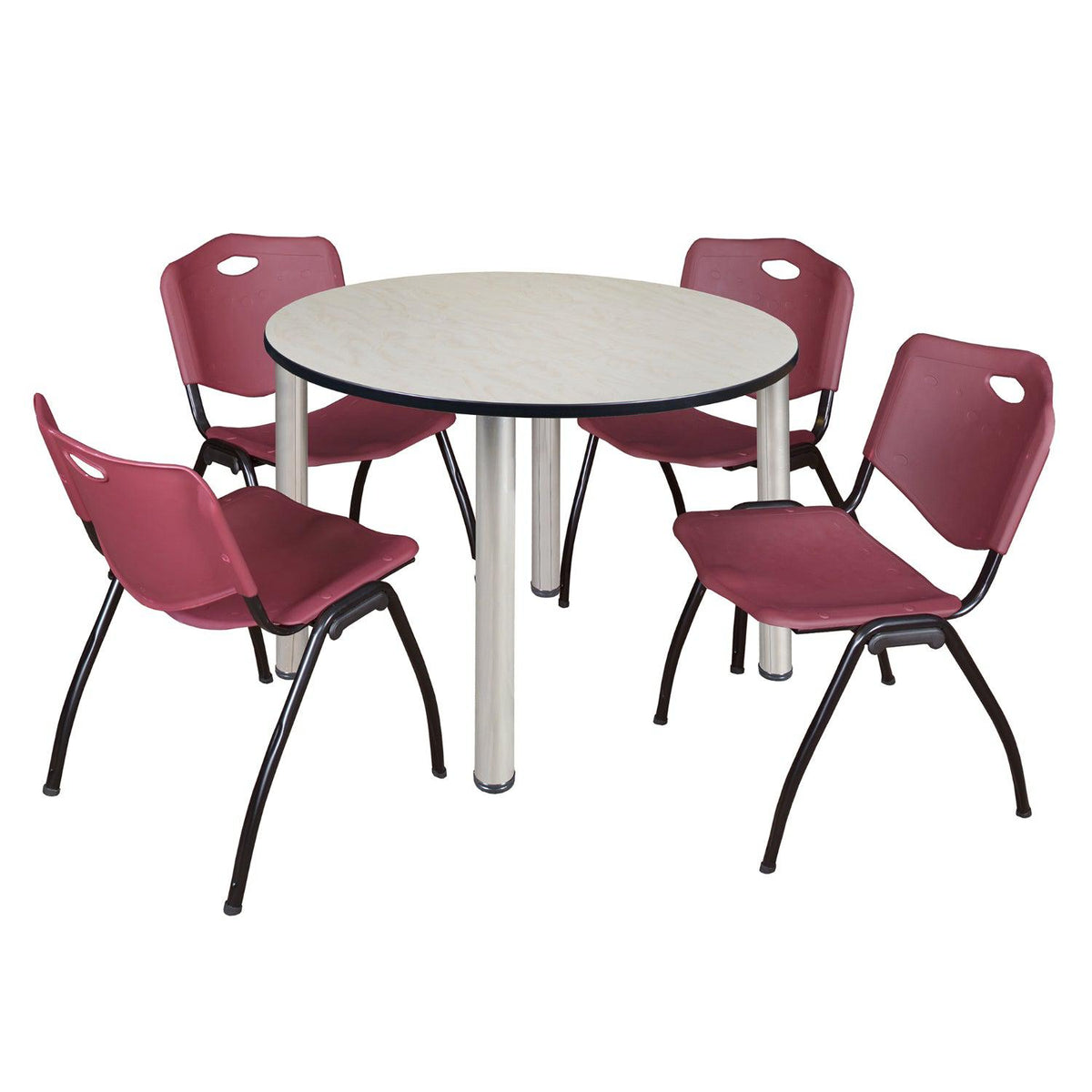 Kee Round Breakroom Table and Chair Package, Kee 48" Round Post-Leg Breakroom Table with 4 "M" Stack Chairs