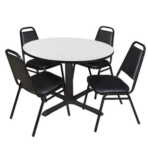 Cain Round Breakroom Table and Chair Package, Cain 48" Round X-Base Breakroom Table with 4 Restaurant Stack Chairs