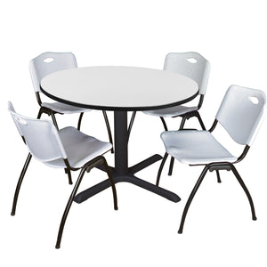 Cain Round Breakroom Table and Chair Package, Cain 48" Round X-Base Breakroom Table with 4 "M" Stack Chairs