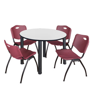 Kee Round Breakroom Table and Chair Package, Kee 48" Round Post-Leg Breakroom Table with 4 "M" Stack Chairs