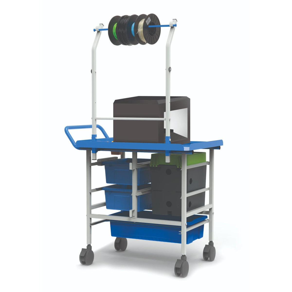 3D Printer Cart, Base Model with Base Tech Tub, 2 Open Tubs and 1 Really Big Tub