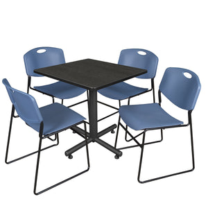 Kobe Square Breakroom Table and Chair Package, Kobe 30" Square X-Base Breakroom Table with 4 Zeng Stack Chairs