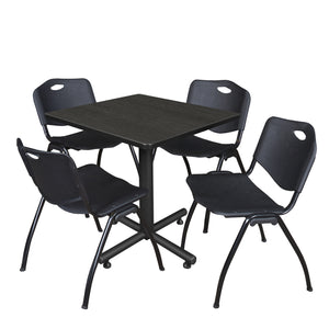 Kobe Square Breakroom Table and Chair Package, Kobe 30" Square X-Base Breakroom Table with 4 "M" Stack Chairs