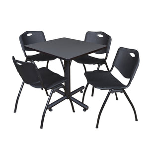 Kobe Square Breakroom Table and Chair Package, Kobe 30" Square X-Base Breakroom Table with 4 "M" Stack Chairs