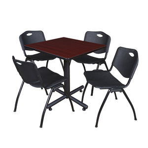 Kobe Square Breakroom Table and Chair Package, Kobe 30" Square X-Base Breakroom Table with 4 "M" Stack Chairs