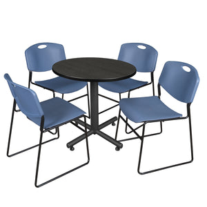 Kobe Round Breakroom Table and Chair Package, Kobe 30" Round X-Base Breakroom Table with 4 Zeng Stack Chairs