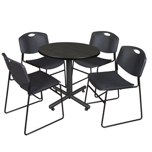 Kobe Round Breakroom Table and Chair Package, Kobe 30" Round X-Base Breakroom Table with 4 Zeng Stack Chairs