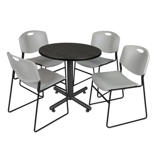 Kobe Round Breakroom Table and Chair Package, Kobe 30" Round X-Base Breakroom Table with 4 Zeng Stack Chairs