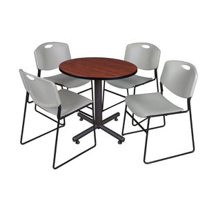 Kobe Round Breakroom Table and Chair Package, Kobe 30" Round X-Base Breakroom Table with 4 Zeng Stack Chairs