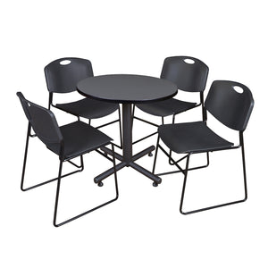 Kobe Round Breakroom Table and Chair Package, Kobe 30" Round X-Base Breakroom Table with 4 Zeng Stack Chairs