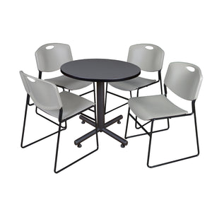 Kobe Round Breakroom Table and Chair Package, Kobe 30" Round X-Base Breakroom Table with 4 Zeng Stack Chairs