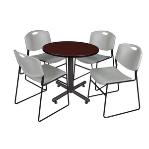 Kobe Round Breakroom Table and Chair Package, Kobe 30" Round X-Base Breakroom Table with 4 Zeng Stack Chairs