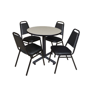 Kobe Round Breakroom Table and Chair Package, Kobe 30" Round X-Base Breakroom Table with 4 Restaurant Stack Chairs