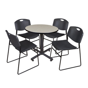 Kobe Round Breakroom Table and Chair Package, Kobe 30" Round X-Base Breakroom Table with 4 Zeng Stack Chairs