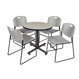 Kobe Round Breakroom Table and Chair Package, Kobe 30" Round X-Base Breakroom Table with 4 Zeng Stack Chairs