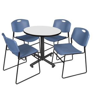 Kobe Round Breakroom Table and Chair Package, Kobe 30" Round X-Base Breakroom Table with 4 Zeng Stack Chairs