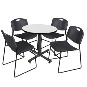 Kobe Round Breakroom Table and Chair Package, Kobe 30" Round X-Base Breakroom Table with 4 Zeng Stack Chairs