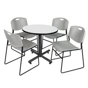 Kobe Round Breakroom Table and Chair Package, Kobe 30" Round X-Base Breakroom Table with 4 Zeng Stack Chairs