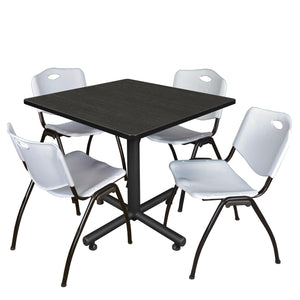 Kobe Square Breakroom Table and Chair Package, Kobe 36" Square X-Base Breakroom Table with 4 "M" Stack Chairs