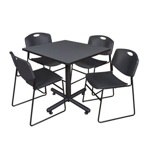 Kobe Square Breakroom Table and Chair Package, Kobe 36" Square X-Base Breakroom Table with 4 Zeng Stack Chairs